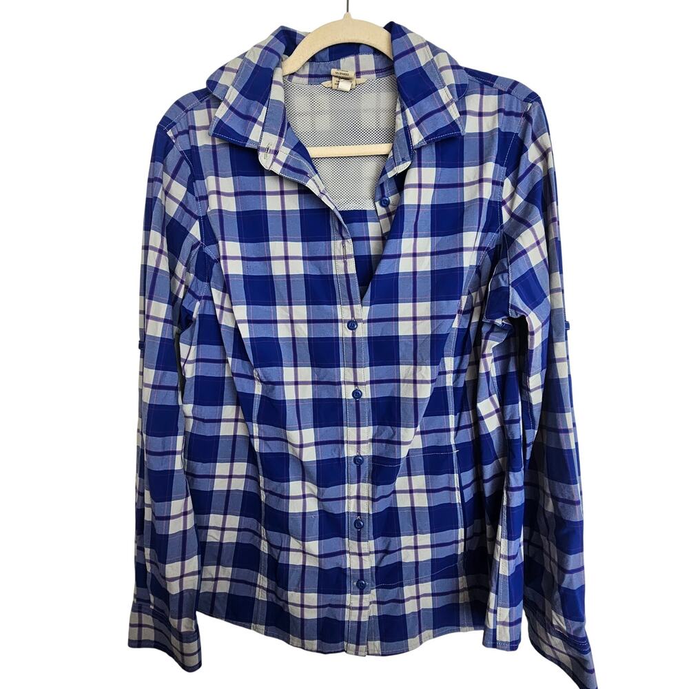 Duluth Trading Co Womens Plaid Vented Button Shirt L Gorpcore Outdoor Stretch